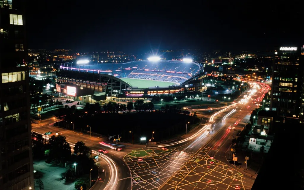 亚特兰大比赛日夜景与车流动线示意